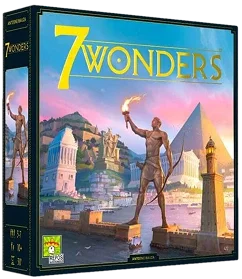 Pudełko gry planszowej 7 Wonders Duel z historycznymi ilustracjami.